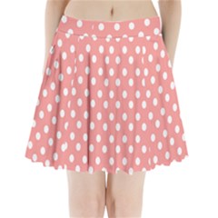 Coral And White Polka Dots Pleated Mini Skirt by GardenOfOphir