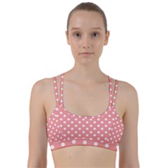 Coral And White Polka Dots Line Them Up Sports Bra by GardenOfOphir