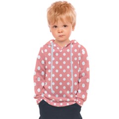 Coral And White Polka Dots Kids  Overhead Hoodie by GardenOfOphir