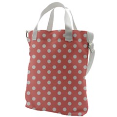 Coral And White Polka Dots Canvas Messenger Bag by GardenOfOphir