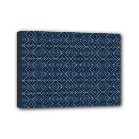 Blue Diamonds Motif Fancy Pattern Design Mini Canvas 7  X 5  (stretched) by dflcprintsclothing