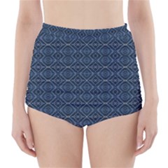 Blue Diamonds Motif Fancy Pattern Design High-waisted Bikini Bottoms by dflcprintsclothing