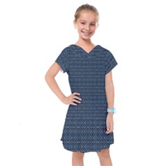 Blue Diamonds Motif Fancy Pattern Design Kids  Drop Waist Dress by dflcprintsclothing