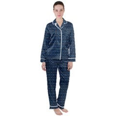 Blue Diamonds Motif Fancy Pattern Design Women s Long Sleeve Satin Pajamas Set	 by dflcprintsclothing