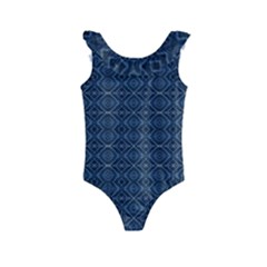 Blue Diamonds Motif Fancy Pattern Design Kids  Frill Swimsuit by dflcprintsclothing