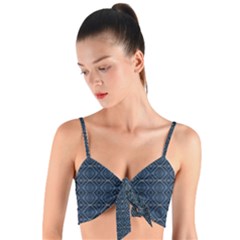 Blue Diamonds Motif Fancy Pattern Design Woven Tie Front Bralet by dflcprintsclothing