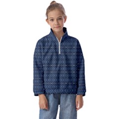 Blue Diamonds Motif Fancy Pattern Design Kids  Half Zip Hoodie by dflcprintsclothing