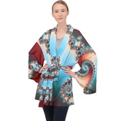 Fractal Spiral Art Math Abstract Long Sleeve Velvet Kimono 