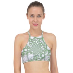 Green Abstract Fractal Background Texture Racer Front Bikini Top by Ravend