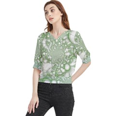 Green Abstract Fractal Background Texture Quarter Sleeve Blouse