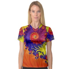 Fractal Spiral Bright Colors V-neck Sport Mesh Tee