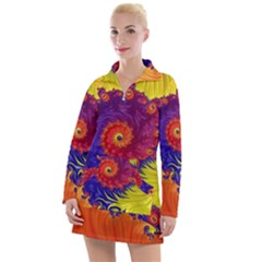 Fractal Spiral Bright Colors Women s Long Sleeve Casual Dress