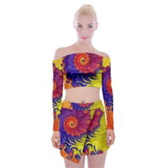 Fractal Spiral Bright Colors Off Shoulder Top With Mini Skirt Set