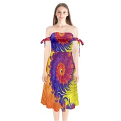 Fractal Spiral Bright Colors Shoulder Tie Bardot Midi Dress by Ravend