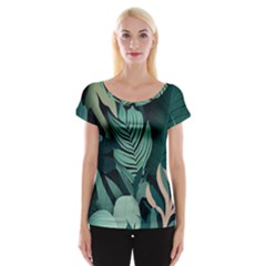 Green Nature Bohemian Painting Leaves Foliage Cap Sleeve Top