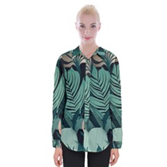 Green Nature Bohemian Painting Leaves Foliage Womens Long Sleeve Shirt