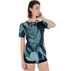 Green Nature Bohemian Painting Leaves Foliage Perpetual Short Sleeve T-shirt by Ravend