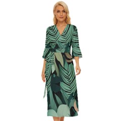 Green Nature Bohemian Painting Leaves Foliage Midsummer Wrap Dress