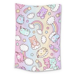 Pusheen Carebears Bears Cat Colorful Cute Pastel Pattern Large Tapestry by Sapixe