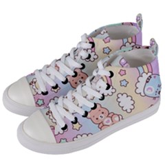 Pusheen Carebears Bears Cat Colorful Cute Pastel Pattern Women s Mid-top Canvas Sneakers by Sapixe
