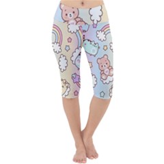 Pusheen Carebears Bears Cat Colorful Cute Pastel Pattern Lightweight Velour Cropped Yoga Leggings by Sapixe