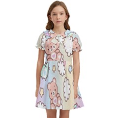 Pusheen Carebears Bears Cat Colorful Cute Pastel Pattern Kids  Bow Tie Puff Sleeve Dress by Sapixe