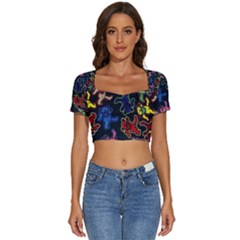 Bears Colors Dead Head Deadhead Grateful Dead Short Sleeve Square Neckline Crop Top 