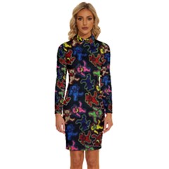 Bears Colors Dead Head Deadhead Grateful Dead Long Sleeve Shirt Collar Bodycon Dress