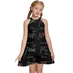 Chart Pattern Kids  Halter Collar Waist Tie Chiffon Dress