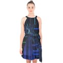 Screen Glitch Broken  Crack  Fracture  Glass Pattern Halter Collar Waist Tie Chiffon Dress View1