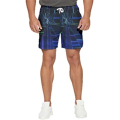 Screen Glitch Broken  Crack  Fracture  Glass Pattern Men s Runner Shorts by Sapixe