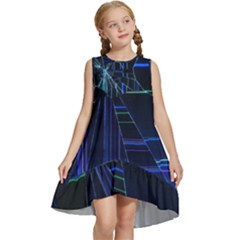 Screen Glitch Broken  Crack  Fracture  Glass Pattern Kids  Frill Swing Dress