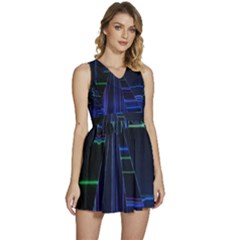 Screen Glitch Broken  Crack  Fracture  Glass Pattern Sleeveless High Waist Mini Dress