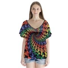 Deadhead Bears Band  Colorsdead Head Grateful Dead Pattern V-Neck Flutter Sleeve Top