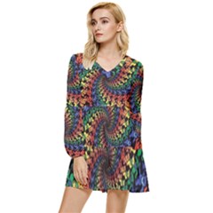 Deadhead Bears Band  Colorsdead Head Grateful Dead Pattern Tiered Long Sleeve Mini Dress