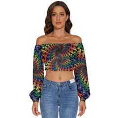 Deadhead Bears Band  Colorsdead Head Grateful Dead Pattern Long Sleeve Crinkled Weave Crop Top