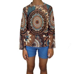 Bohemian Flair In Blue And Earthtones Kids  Long Sleeve Swimwear by HWDesign