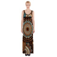 Bohemian Flair In Blue And Earthtones Thigh Split Maxi Dress