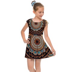 Bohemian Flair In Blue And Earthtones Kids  Cap Sleeve Dress