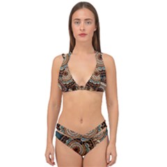 Bohemian Flair In Blue And Earthtones Double Strap Halter Bikini Set by HWDesign