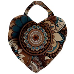 Bohemian Flair In Blue And Earthtones Giant Heart Shaped Tote