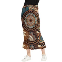 Bohemian Flair In Blue And Earthtones Maxi Fishtail Chiffon Skirt