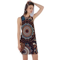 Bohemian Flair In Blue And Earthtones Racer Back Hoodie Dress by HWDesign