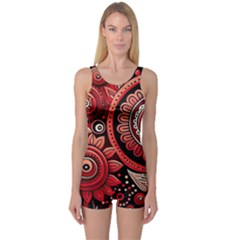 Bohemian Vibes In Vibrant Red One Piece Boyleg Swimsuit by HWDesign