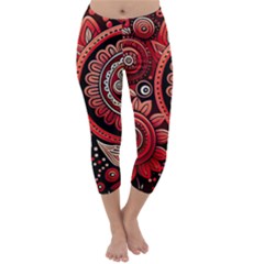 Bohemian Vibes In Vibrant Red Capri Winter Leggings  by HWDesign