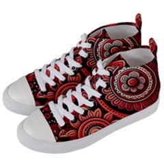 Bohemian Vibes In Vibrant Red Women s Mid-top Canvas Sneakers by HWDesign