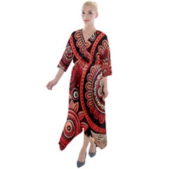 Bohemian Vibes In Vibrant Red Quarter Sleeve Wrap Front Maxi Dress by HWDesign