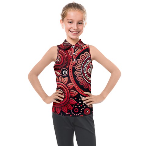 Bohemian Vibes In Vibrant Red Kids  Sleeveless Polo Tee by HWDesign