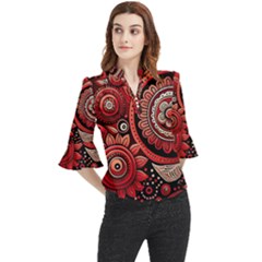 Bohemian Vibes In Vibrant Red Loose Horn Sleeve Chiffon Blouse