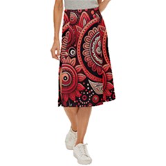 Bohemian Vibes In Vibrant Red Midi Panel Skirt by HWDesign